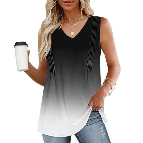 GaThRRgYP Casual Tank Tops Sleeveless Blouse for Women,Fashion Women's Spring/Summer Solid Color Casual V-neck Sleeveless Top Tank Top Gray L