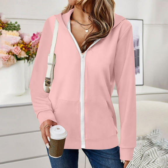 GaThRRgYP Chic Autumn Winter Outer Jacket for Ladies,Women's Long Sleeved Pocket Pink S