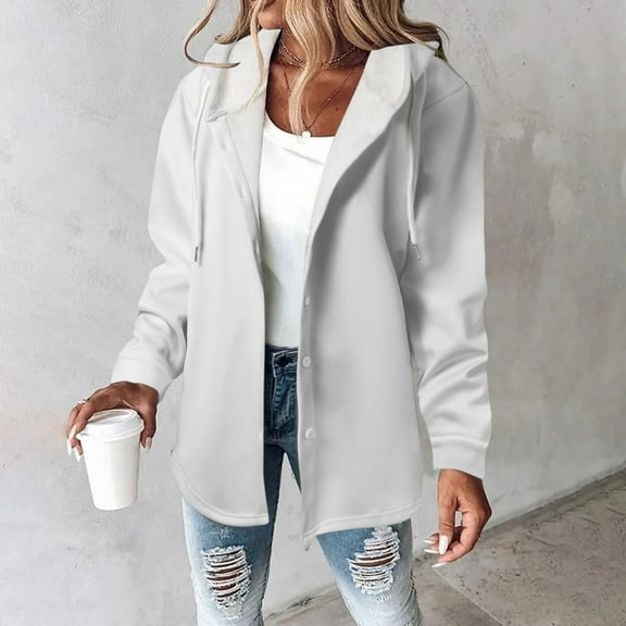 GaThRRgYP Chic Lounge Jacket for Ladies Autumn Winter,Women's Solid Color Long-sleeved Long-sleeved Hooded Casual Coat White M