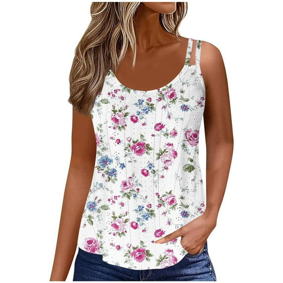 GaThRRgYP Chic Women's Sleeveless Blouse,2025 Women's Spring and Summer New Tank Eyelet Embroidery Neck Fashion Print Casual Fashion Top Blouse White S