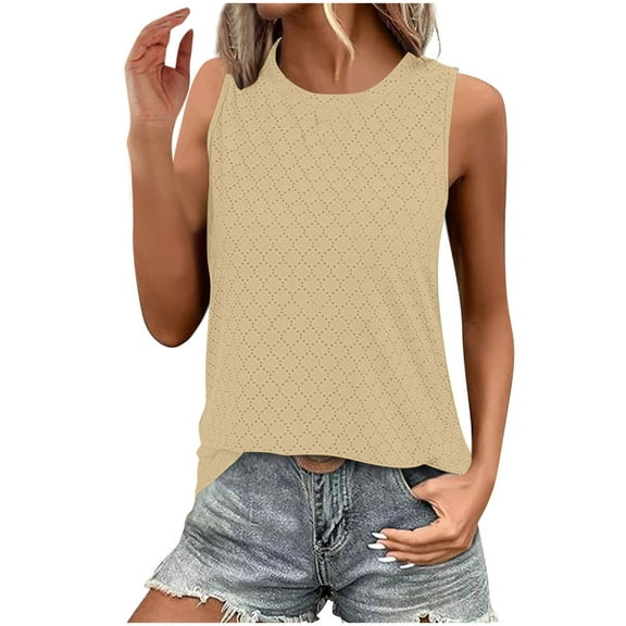 GaThRRgYP Chic Women's Sleeveless Blouse,Women's Fashion Solid Round Neck Short Sleeves Casual T-Shirt Top Beige S