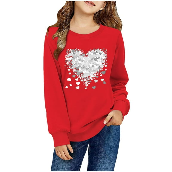GaThRRgYP Children's and Girls Clothes,Boys and Girls Valentine's Day Printed Fashionable and Cute Round Neck Printed Long Sleeved Hoodie Top Red#4 9 Years