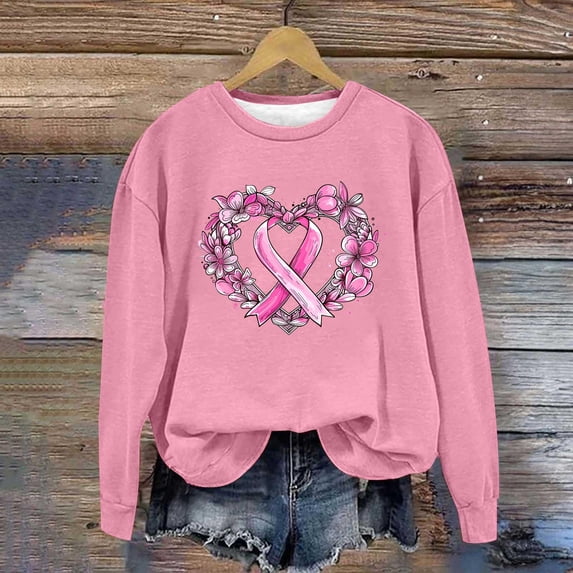GaThRRgYP Classic Fit Round Neck Long Sleeve Shirt Women,Women's Round Neck Printed Loose Fitting Long Sleeve Hoodless Sweatshirts Blouse Pink XXL