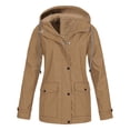 thumbnail image 1 of GaThRRgYP Classic Ladies Autumn Winter Jacket,Women Casaul Solid Jackets Outdoor Plus Size Drawstring Zipper Hooded Raincoat Windproof Coat with Pocket Brown XXXXL, 1 of 5