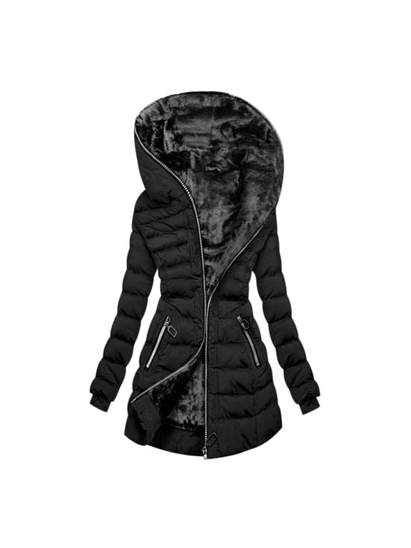 Coats Under $10.00 Plus Size,Winter Jackets Women,Women's Winter Hooded Warm and Velvet Cotton Jacket Mid-Length Coat Black Quilted Jacket Black XXL