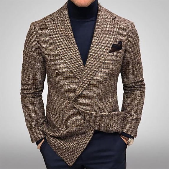 GaThRRgYP Outwear for Men Long Sleeves under $10,Men Casual Plaid Turndown Single-Breasted Slim-Type Business Multi-Button Coat