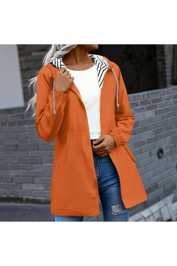 Comfortable Lounge Jacket for Ladies Autumn Winter,Women Solid Color Rain Jacket Outdoor Hooded Windproof Loose with Pocket Coat Orange XXXL