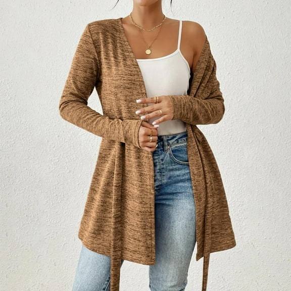 Black*Friday Discounted Items under $5 GaThRRgYP Comfortable Lounge Ladies Winter Jacket Autumn,Women's Casual Solid Long Sleeve Casual Loose Bandage Cardigan Tops Brown S