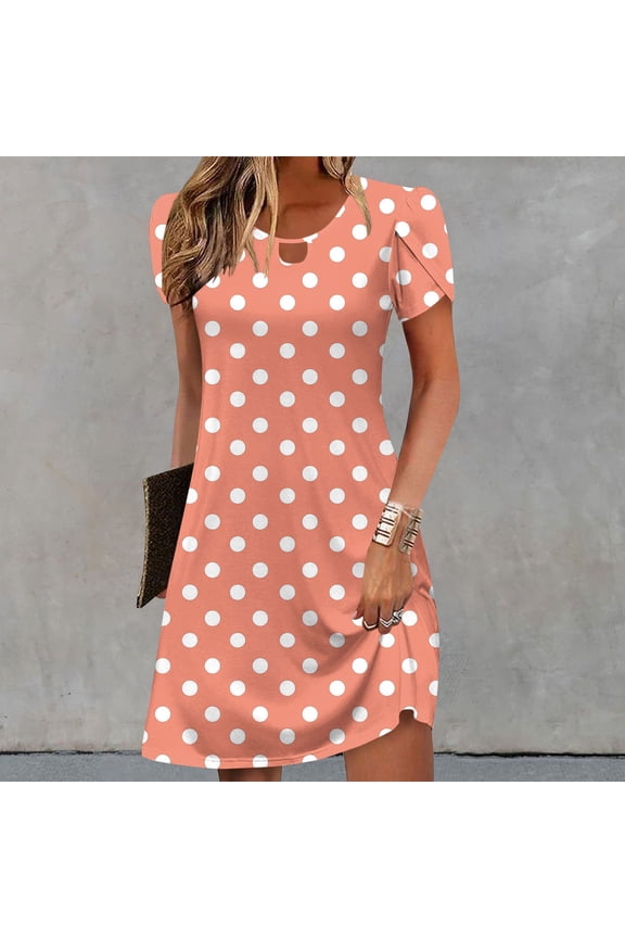 Comfortable Short Sleeve Dress,Women Summer Casual Leaf Sleeves Hollow Neckline Design Dress Long Skirt Pink M