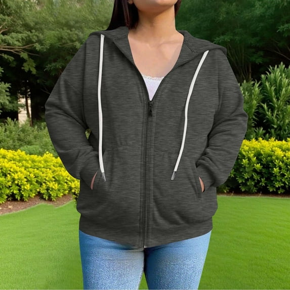 GaThRRgYP Cozy Ladies Autumn Winter Everyday Jacket,Plus Size Fashion Women's Casual Hooded Long Sleeve Ladies Loose Sweatshirt Tops Dark Gray XXXXL