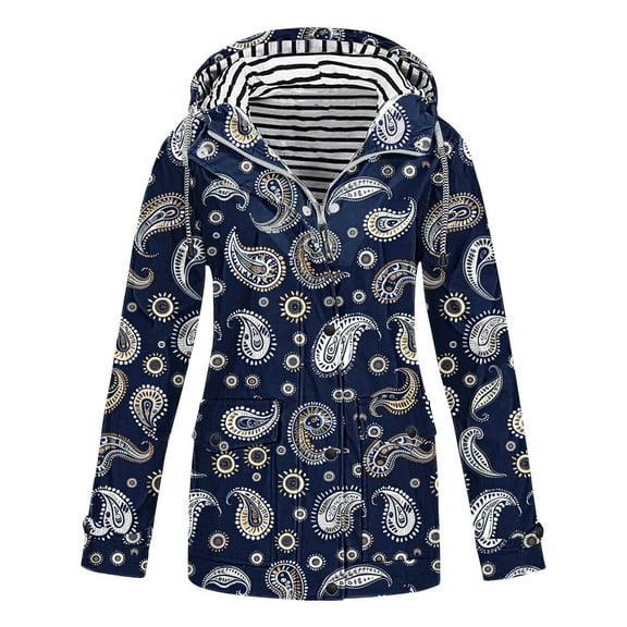 GaThRRgYP Cozy Winter Lounge Jacket Autumn Ladies,Ladies' Fashionable Printed and Sunscreen Outdoor Sportswear Jacket Long Sleeved Hooded Casual Jacket Navy S