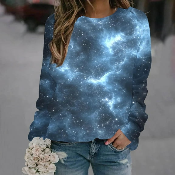 GaThRRgYP Crew Neck Sweatshirt,Women's Printed Sky Round Neck Loose Fitting Hoodie Multicolor L