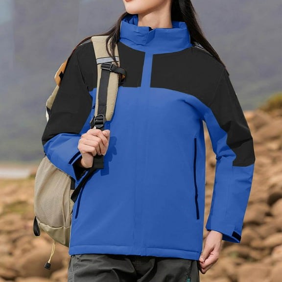 GaThRRgYP Daily Ladies Autumn Winter Lounge Jacket,Women's Color Long Sleeve Zipper Pocket Hooded Coat Windproof Jacket Blue XXXL