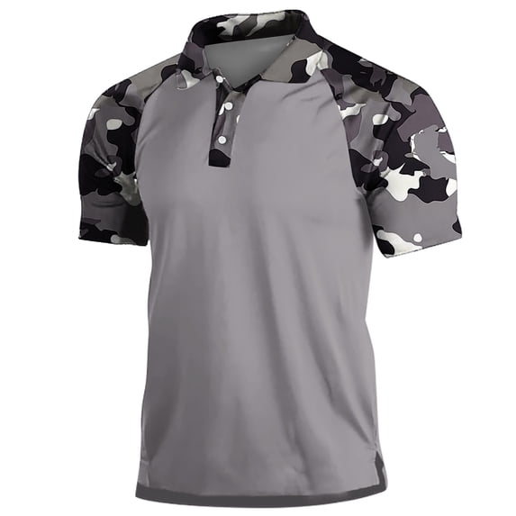 GaThRRgYP Spring Tops for Women 2025,Women's Plus Size Summer Tops,Men Casual Printed Short Sleeve Turn Down Collar Buttons Side Split T-Shirt Blouse Tops Dark Gray XXXL