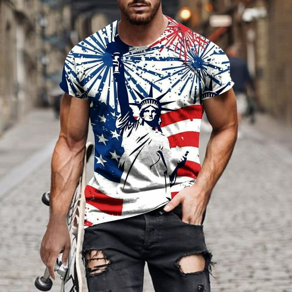 GaThRRgYP DealsMens Tshirts Short Sleeve,Mens's Independence Day Tank Top,save up under 50%,Fashion Men Comfortable Printing Short Sleeve Round-Neck Blouses Shirts Multicolor L