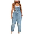 thumbnail image 1 of GaThRRgYP Denim Jumpsuit for Women Sleeveless,Women's Summer Casual Pocket Romper Long Playsuit Strap Button Jumpsuit, 1 of 4