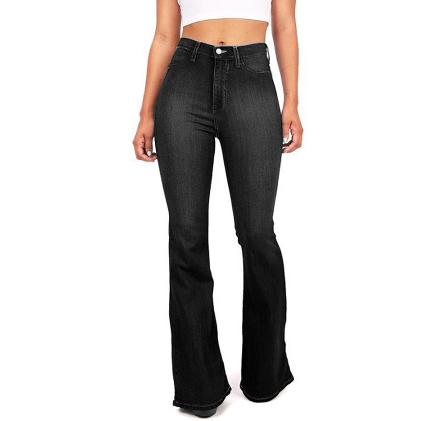 Women’s High Waisted Denim Pants with Flared Wide Legs