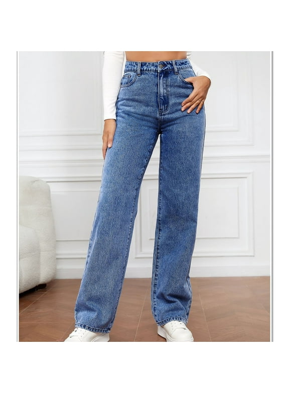 Denim Pants for Women,Womens Straight Leg Jeans,Fashion Women High Waisted Stretch Slim Casual Pencil Pants