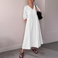 thumbnail image 1 of GaThRRgYP Detachable Sash Short Sleeve V-Neck Dress-Two-Way Style,Ladies' Casual V-neck Three-quarter Sleeve Cotton and Linen Pocket Dress White XXXXL, 1 of 9