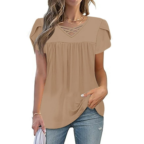 GaThRRgYP Dressy Blouses for Women,Women's Fashion Tees Casual Crewneck 3/4 Sleeve Loose T Shirt Ladies Blouses Shirts Khaki XL