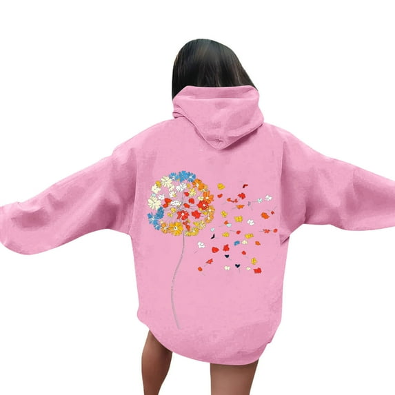 GaThRRgYP Early Autumn Sweatshirt Women's Thin,Women's Casual Printed Round Neck Long Sleeved Loose Hooded Sweatshirts Pink XL