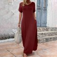 thumbnail image 1 of GaThRRgYP Elegant Satin Slip Short Sleeve Dress,Women's Solid Color Fashionable Casual Loose Short Sleeved V-neck Long Skirt Dress with Dress Red XXL, 1 of 6