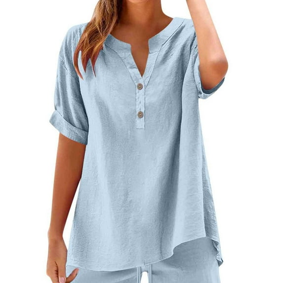 LEBONYARD Women's Running Shorts High Waisted,Women's Shorts in Comfortable and Soft Materials,Women Loose Solid Color and Linen Short Sleeved Tops+Shorts Outwear Set