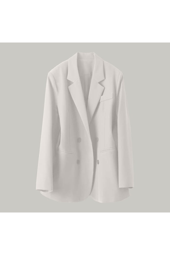 Fall Blazers for Women Long Sleeve,Ladies Solid Color Long Sleeve Lapel Fake Pocket Suit Jacket White XXXL