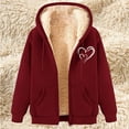 thumbnail image 1 of GaThRRgYP Fall Jackets for Women 2025 with Hood,Women's New Fashionable Printed Fleece Hooded Sweatshirt Jacket Wine M, 1 of 4