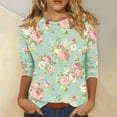 thumbnail image 1 of GaThRRgYP Plus Size Tops for Women,Plus Size Tops under 10.00,Women's Fashion Printed Round Neck 3/4 Sleeve T-shirt Loose Tops Long Sleeve Round Neck Tops/Shirt Army Green S, 1 of 5