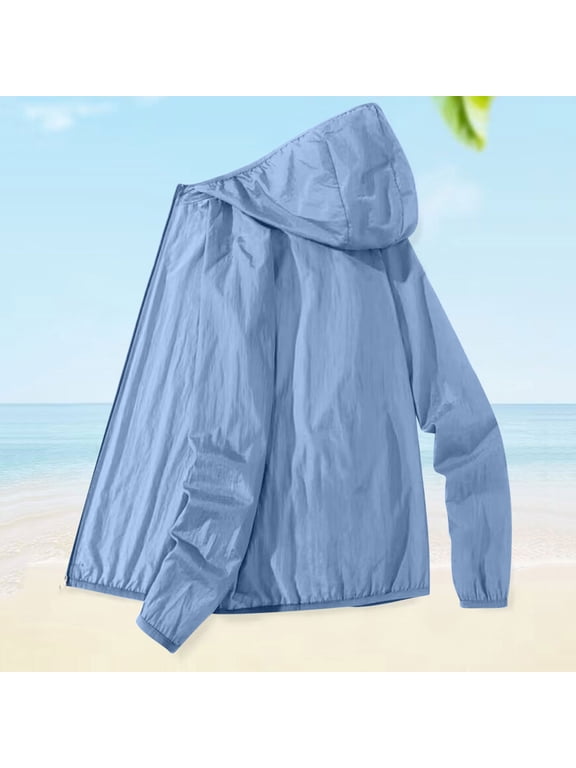 Fashionable Ladies Autumn Winter Outerwear Jacket,Women's Solid Color Casual SunscreenLong Sleeved Hooded Casual Outwear Light Blue M
