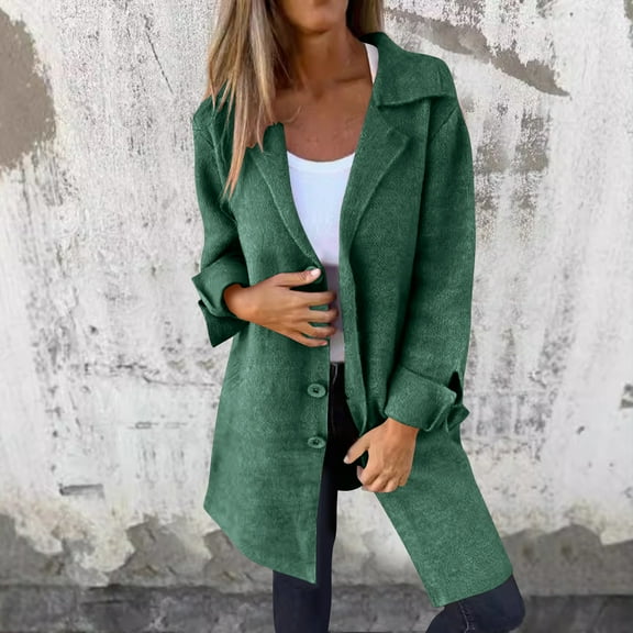 GaThRRgYP Flattering Wool Blend Trench Coat Women Fit,Women's Winter Casual Solid Color Button Woolen Coat Mid-length Lapel Pocket Jacket Coat Top Long Sleeve Army Green S