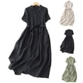 thumbnail image 1 of GaThRRgYP Floral Summer Sundress Women,Women's Elastic Waist Loose and Comfortable Solid Color Doll Shirt Linen Dress Green XL, 1 of 6