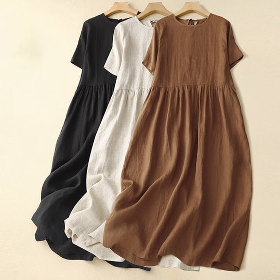 GaThRRgYP Flowy Summer Midi Dress Women,Elegant and and Linen Dress Beige M