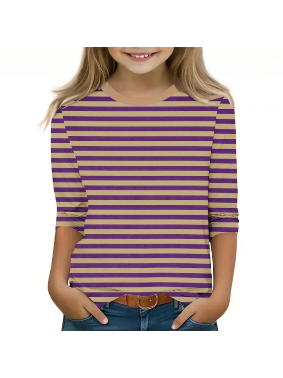Plus Size Tops for Women,Womens Tops under $5,Children's Solid Color 3/4 Sleeve Round Neck Tops/shirt Purple 5 Years