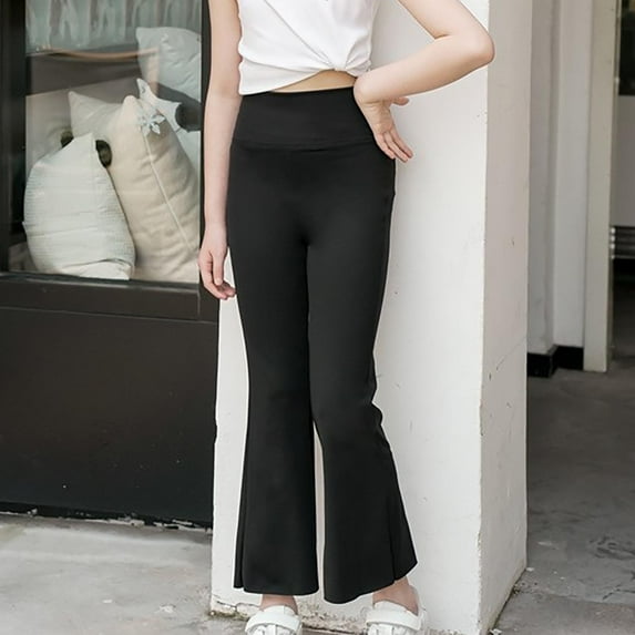 GaThRRgYP Girls Jeans Clothes Girl Pants,6-16Years Girls' Fashion Solid Color High Waist Outerwear Bellbottom Pants Long Pants Black 130