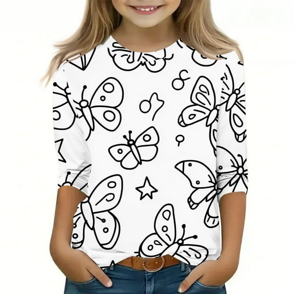 GaThRRgYP Girls Kid Tough Tee with Long Sleeves,Children's Graffiti Printed Sleeve Round Neck Children's Top Hoodie White#2 9 Years