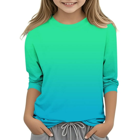 GaThRRgYP Plus Size Tops for Women,Womens Plus Size $5,Children's Solid Color 3/4 Sleeve Round Neck Tops/shirt Green#2 140