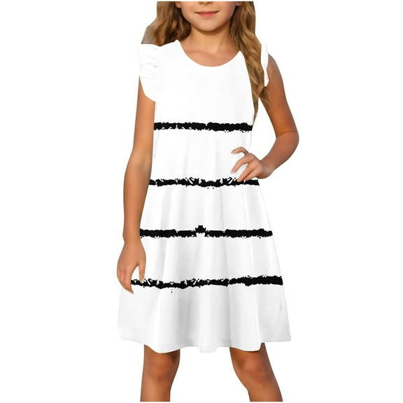 GaThRRgYP Girls Short Sleeve Mixed Tiered Dress,Toddler Girls Dress Summer Ruffle Sleeve Sundress Outfit for Kids 4-14T White 13 Years