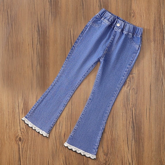 GaThRRgYP Girls Straight Leg Jeans,Girls Jeans Clothes Girl Pants,Spring New Style Middle and Large Girls' Wave Pants Elastic Jeans Bottom Pants Girls' Stylish Pants Blue 9 Years
