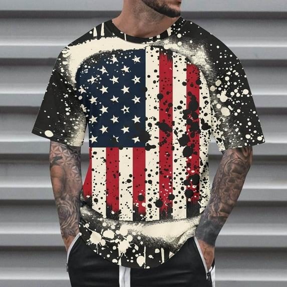 GaThRRgYP Going Out Tops for Women,Summer Tops for Women under $10,Summer Fashion Casual Men's Round Neck Printed T-shirt Top Multicolor S