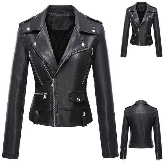Black*Friday Womens Clothing Clearance under $5 GaThRRgYP Going Out Tops for Women,Tops for Women,Women's Leather Long Sleeved Short Lapel Jacket