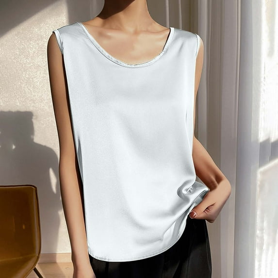 GaThRRgYP Going Out Tops for Women,Womens Tops Short Sleeve,Women's Spring Summer Solid Color Round-Neck Sleeveless Casual Shirt Top