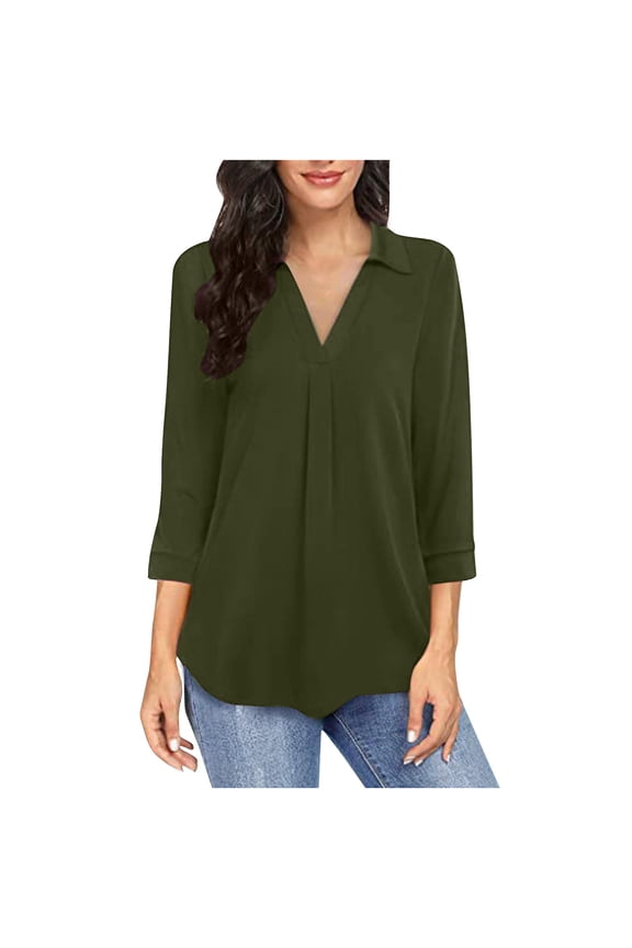 Going Out Tops for Women,Womens tops V Neck T Shirt,Plus Size Women Casual Loose Pullover V-neck Top Solid Color Shirt Army Green M
