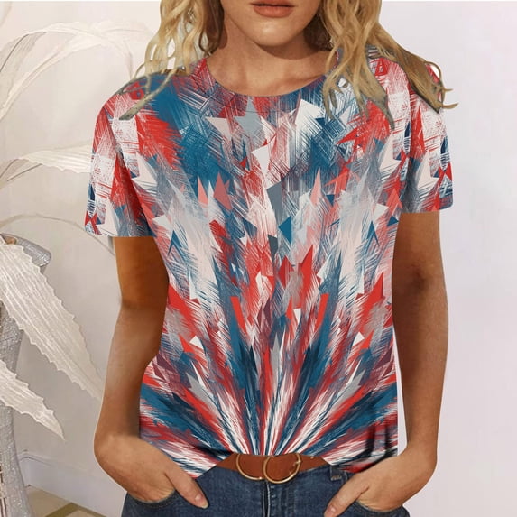 GaThRRgYP Going Out Tops for Women,Womens Shirts Plus Size,Women's Summer Casual Crewneck Short Sleeve T-Shirts Flag Print Fit Basic Tops Tees Blouses Multicolor S