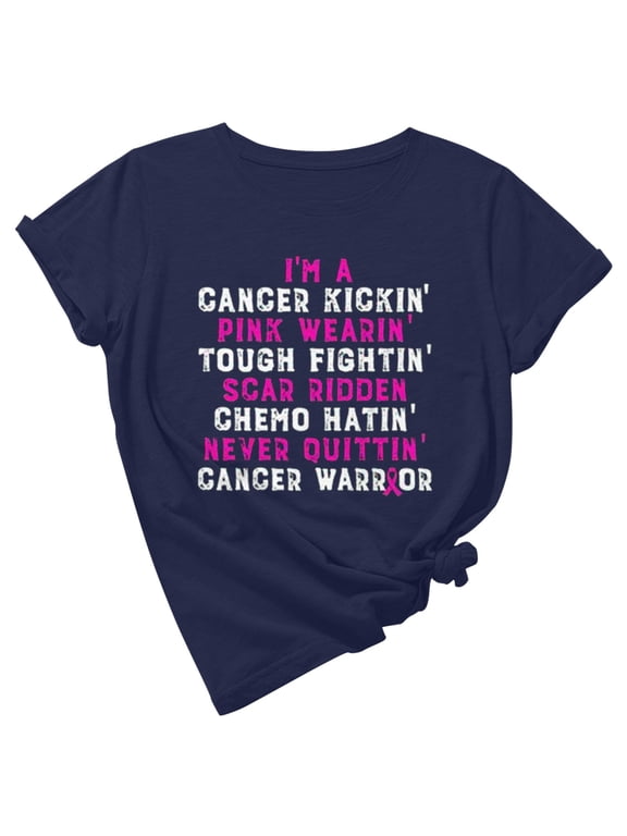 Going Out Tops for Women,Womens Tops Short Sleeve Summer,Womens Work Tops Short Sleeve Out Blouse Breast Awareness Letter Print T-Shirt Tops In October