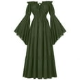 thumbnail image 1 of GaThRRgYP Gothic Party Dress Women's Chic,Womens Onepiece Collar Exposed Shoulder Leaf Edge Long Sleeved and Floor Length Skirt Green XXL, 1 of 4