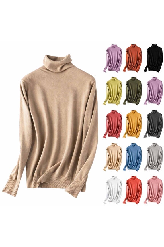 High Comfort Womens Long Sleeve Top,Women's Winter High-Neck Sweater Stack-Neck Versatile Pullover Knit Top Slim Base Layer T-Shirt Yellow S