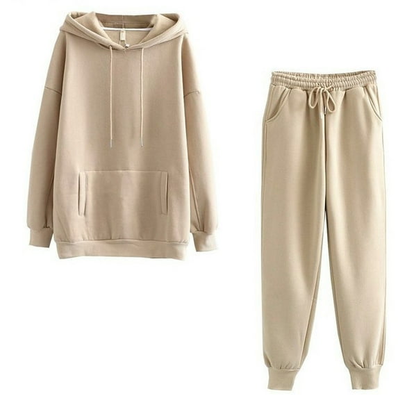 GaThRRgYP Hoodies for Women Clearance,Women Solid Color Sets Hood Wear Lounge Wear Suit Sport Set Tops+Pants