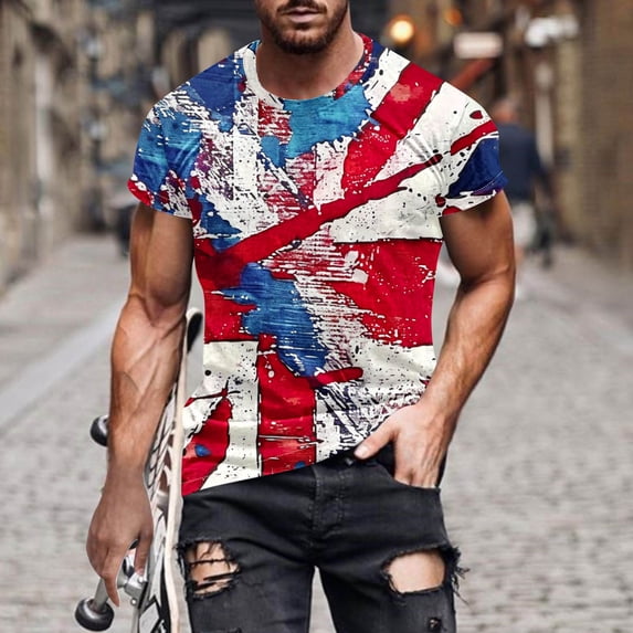 GaThRRgYP Independence Day Tee Shirt Mens,Men's Independence Day Printed Round Neck Short Sleeved Top/Shirt Multicolor M